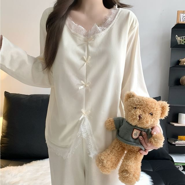 Siensien-Plain Lace Trim Pajama Set
