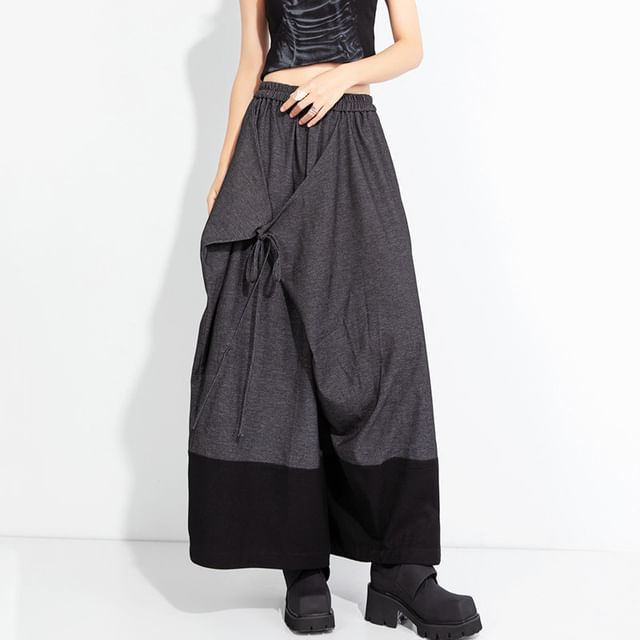 SIMPLE BLACK-Elastic Waist Two Tone Asymmetrical Culottes
