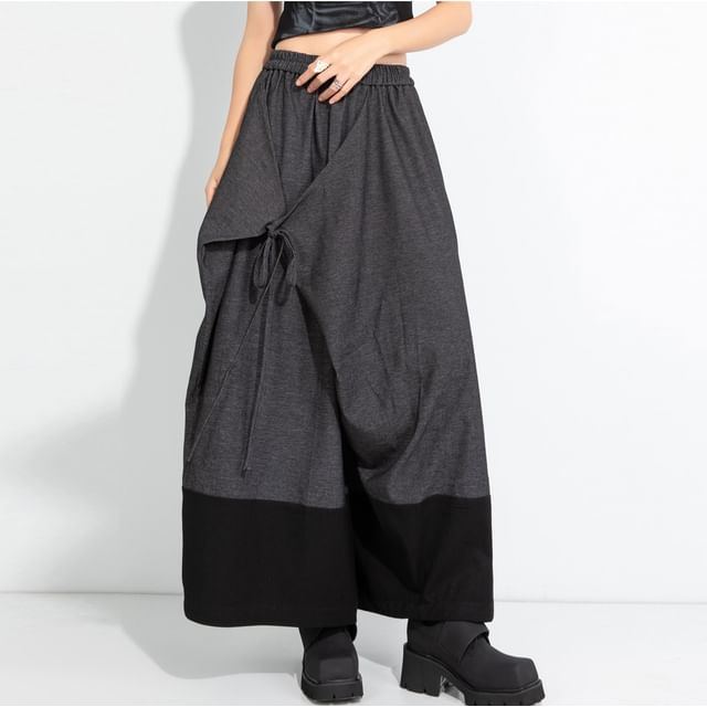 SIMPLE BLACK-Elastic Waist Two Tone Asymmetrical Culottes