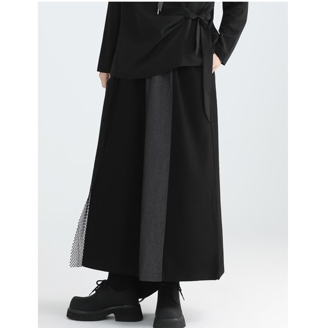 SIMPLE BLACK-Elastic Waist Two Tone Panel Mesh Culottes