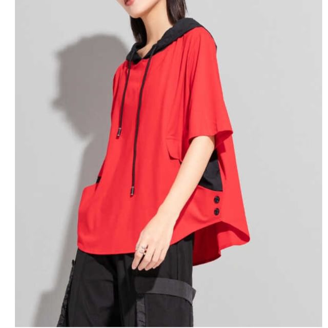 SIMPLE BLACK-Elbow-Sleeve Two Tone Hoodie