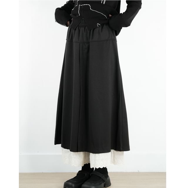 SIMPLE BLACK-High Waist Layered Culotte