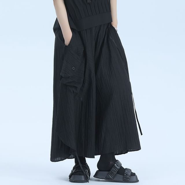 SIMPLE BLACK-High Waist Plain Wide Leg Pants