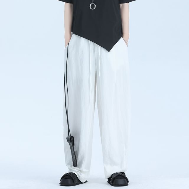 SIMPLE BLACK-High Waist Plain Wide Leg Pants