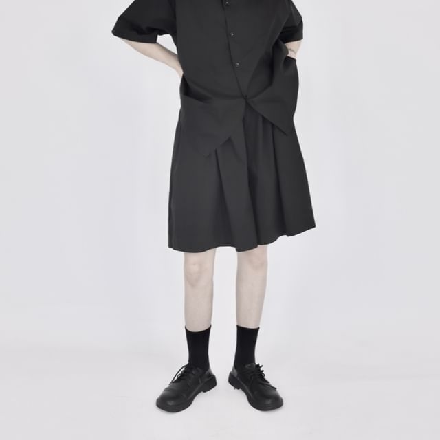 SIMPLE BLACK-High Waist Plain Wide Leg Shorts