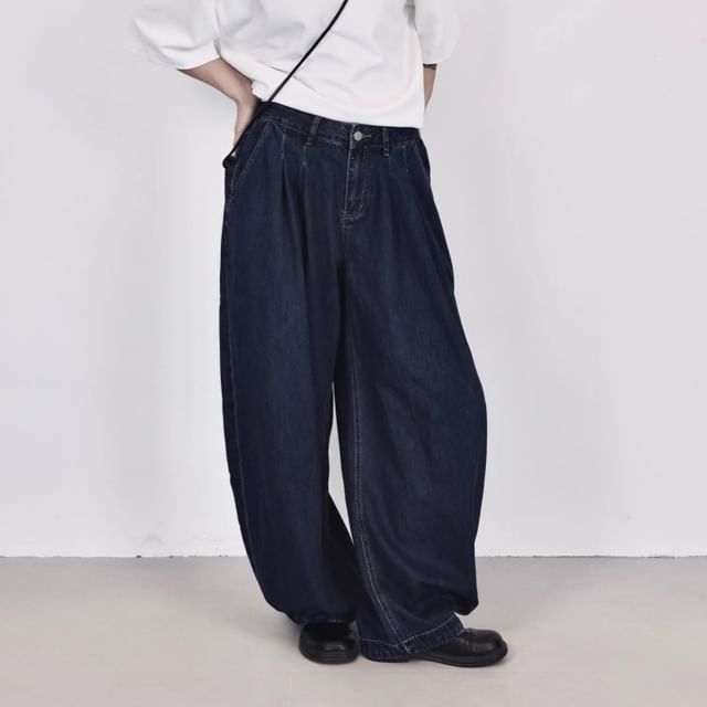 SIMPLE BLACK-Mid Waist Baggy Jeans