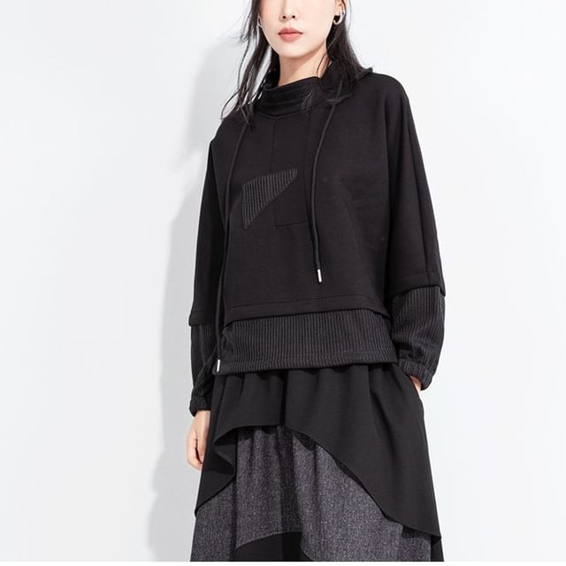 SIMPLE BLACK-Mock Two-Piece Mock Neck Plain Sweatshirt