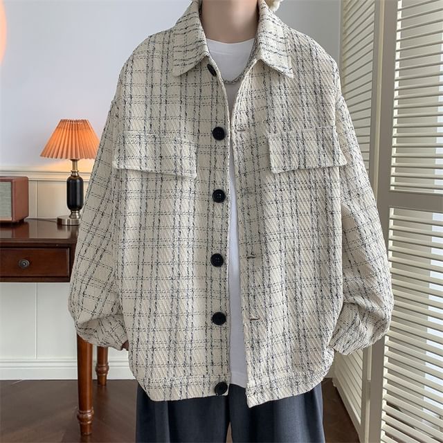Sinlarity-Button-Up Plaid Shirt Jacket