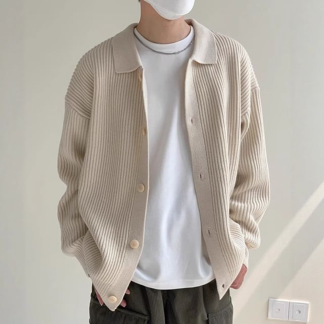 Sinlarity-Collared Button-Up Plain Cardigan