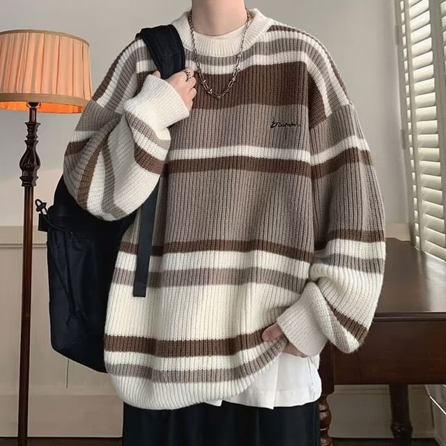 Sinlarity-Crewneck Striped Sweater