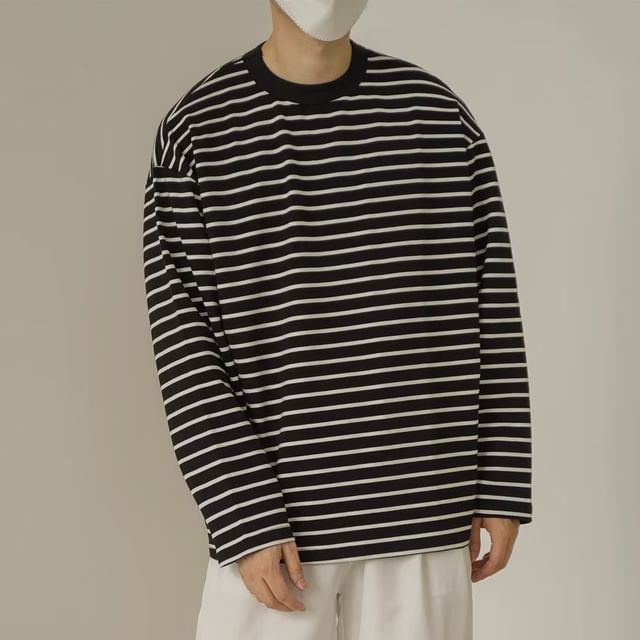 Sinlarity-Crewneck Striped Sweatshirt