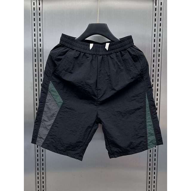 Sinlarity-Drawstring Waist Color Block Shorts