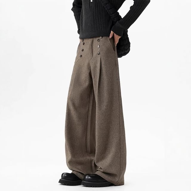 Sinlarity-High Waist Plain Wide Leg Pants