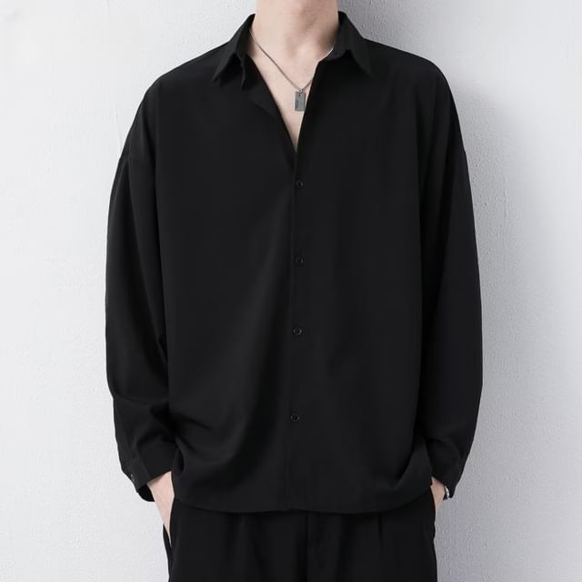 Sinlarity-Long-Sleeve Overhead Plain Shirt