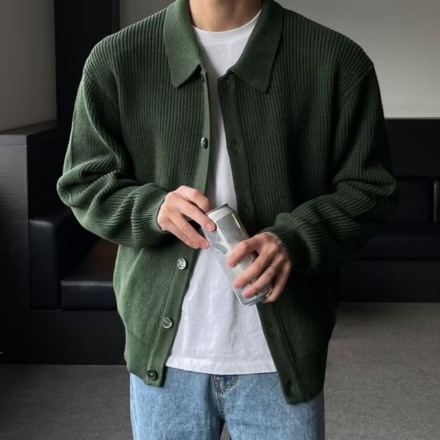 Sinlarity-Long-Sleeve Plain Knit Shirt