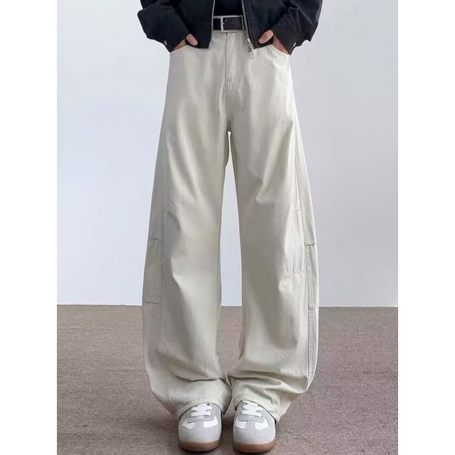 Sinlarity-Mid Rise Plain Baggy Pants
