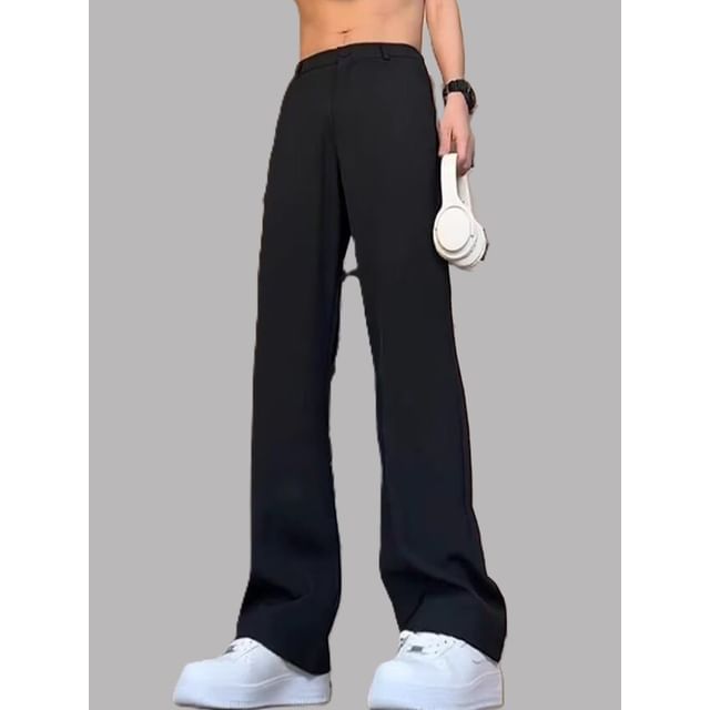 Sinlarity-Mid Rise Plain Bootcut Dress Pants