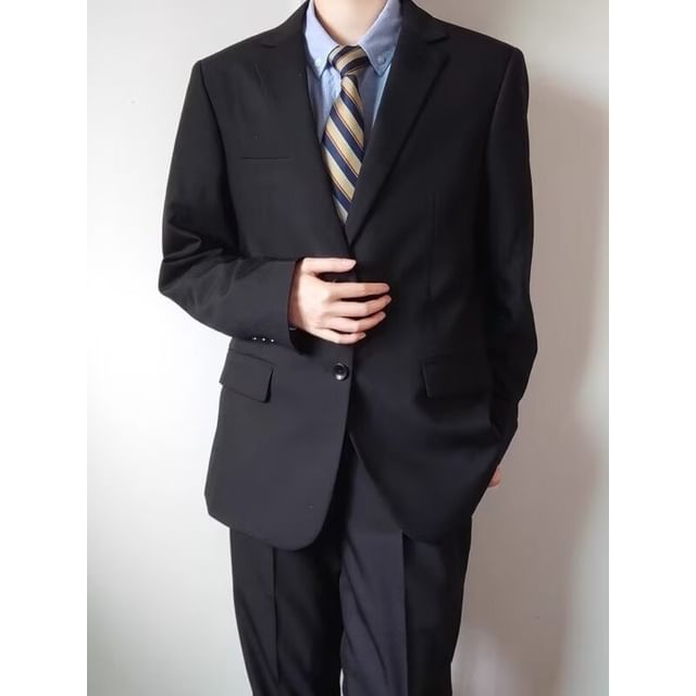 Sinlarity-Notch Lapel Plain Single Breasted Blazer