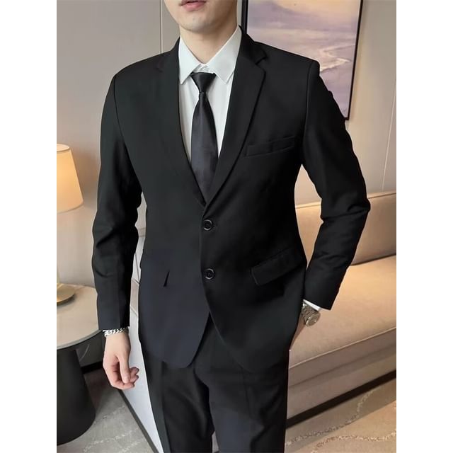 Sinlarity-Notch Lapel Plain Single Breasted Blazer