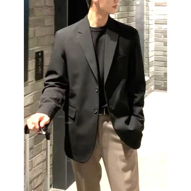 Sinlarity-Notch Lapel Plain Single Breasted Blazer