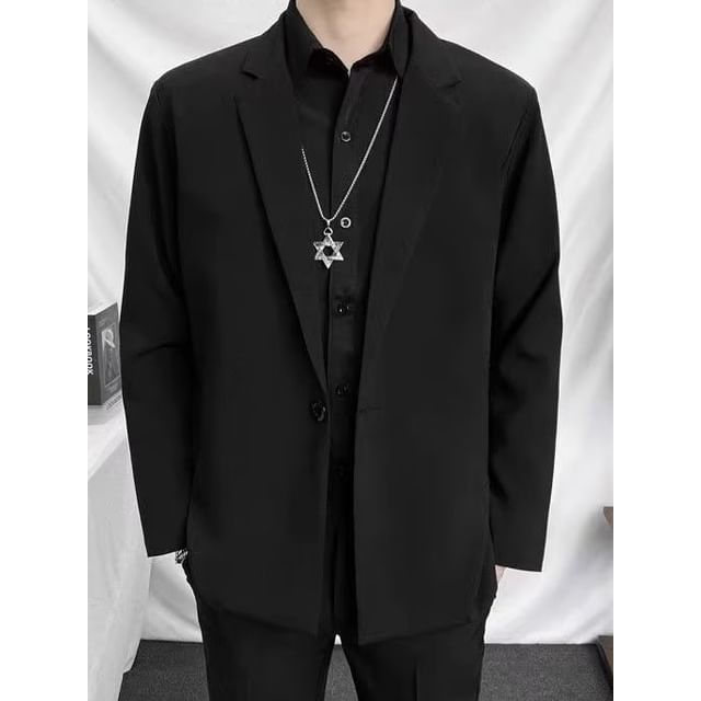 Sinlarity-Notch Lapel Plain Single Breasted Blazer
