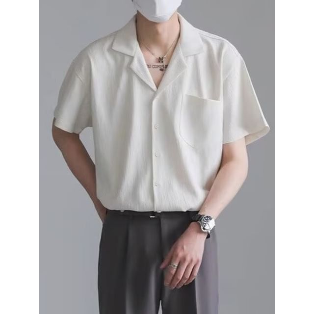 Sinlarity-Short Sleeve Collared Plain Shirt