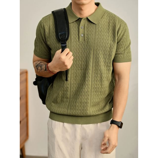Sinlarity-Short-Sleeve Plain Knit Polo Top