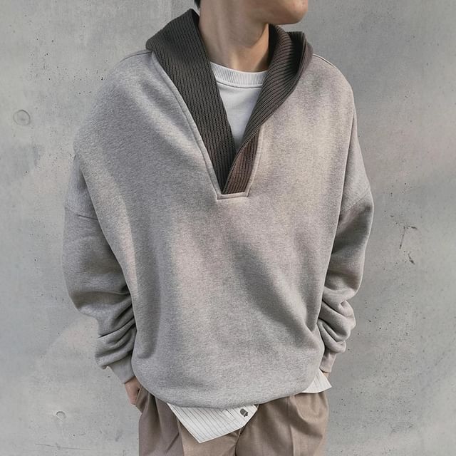 Sinlarity-Two Tone Knit Hoodie