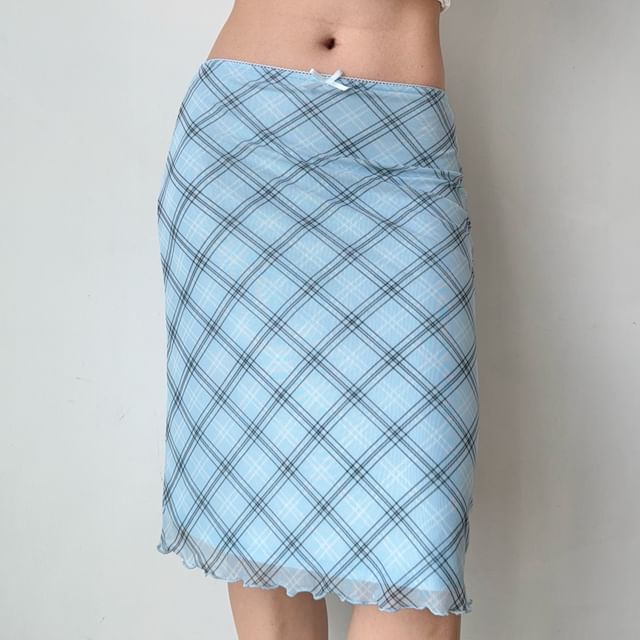 Sinora-High Rise Plaid Midi Pencil Skirt