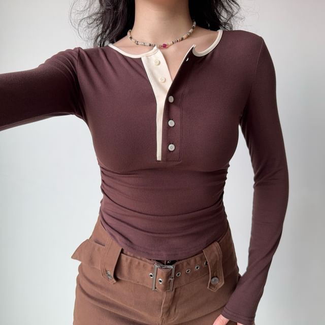 Sinora-Long-Sleeve Scoop Neck Contrast Trim Tee