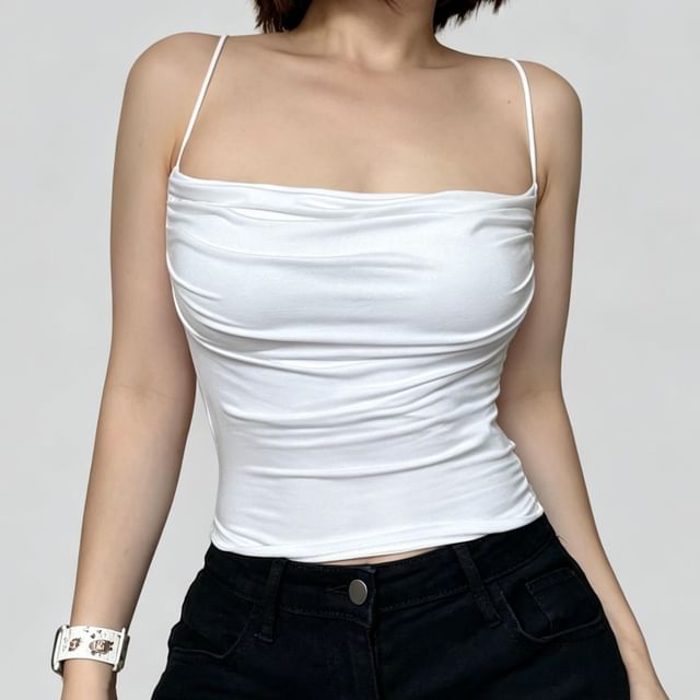 Sinora-Plain Ruched Camisole Top