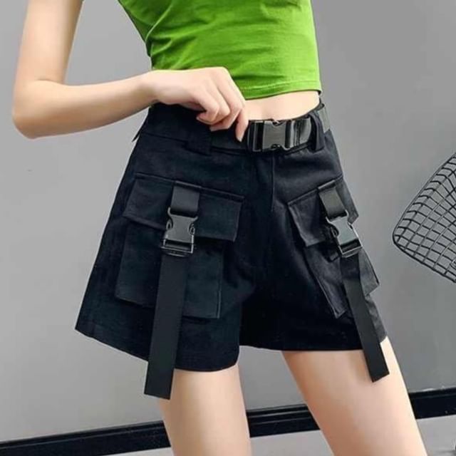 Sisyphi-Belt Waist Plain Cargo Shorts