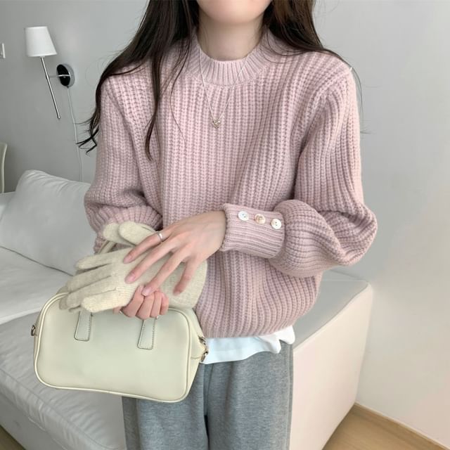 Sisyphi-Crewneck Chunky Knit Plain Sweater