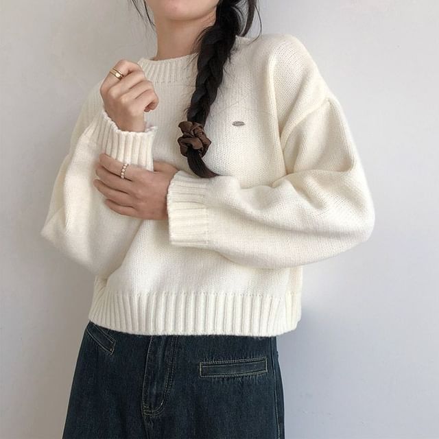 Sisyphi-Crewneck Plain Crop Sweater
