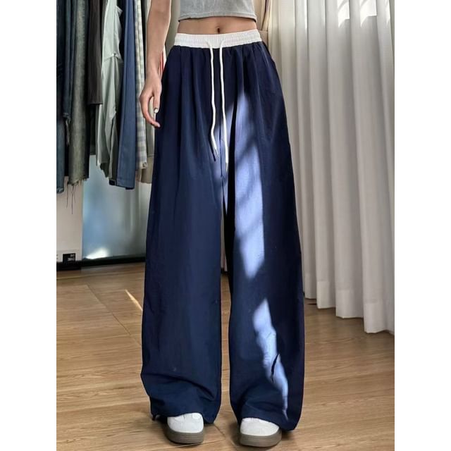 Sisyphi-Drawstring Waist Waist Two Tone Baggy Pants