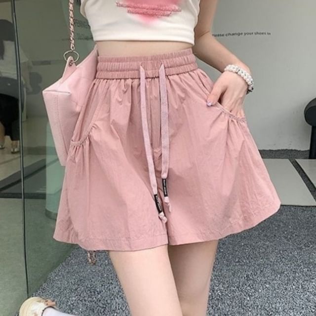 Sisyphi-Elastic Waist Plain Wide Leg Shorts
