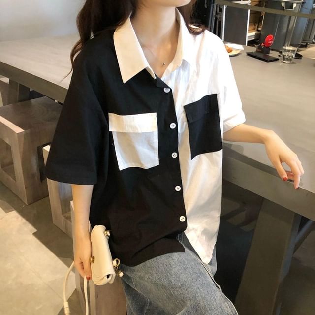 Sisyphi-Elbow-Sleeve Two Tone Shirt