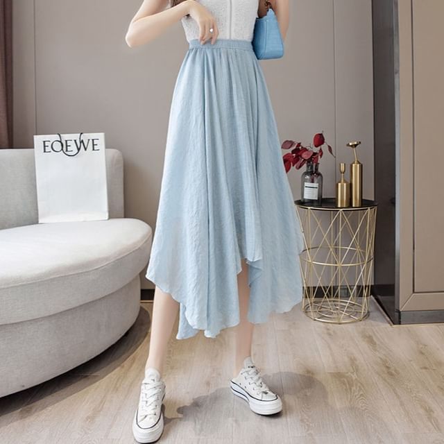 Sisyphi-High Rise Plain Asymmetrical Midi A-Line Skirt