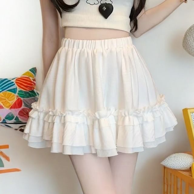 Sisyphi-High Rise Plain Mini Tiered Skirt