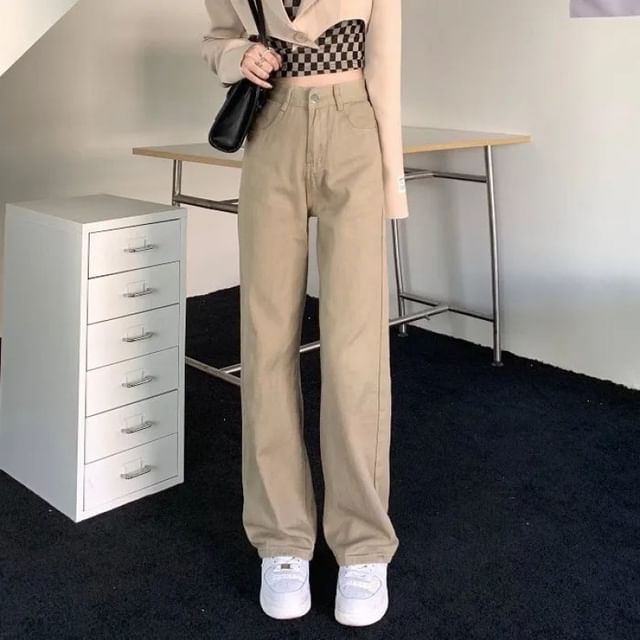Sisyphi-High Rise Plain Straight Leg Jeans