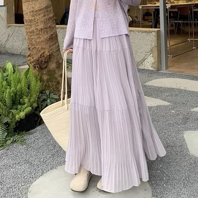 Sisyphi-High Rise Pleated Maxi A-Line Skirt