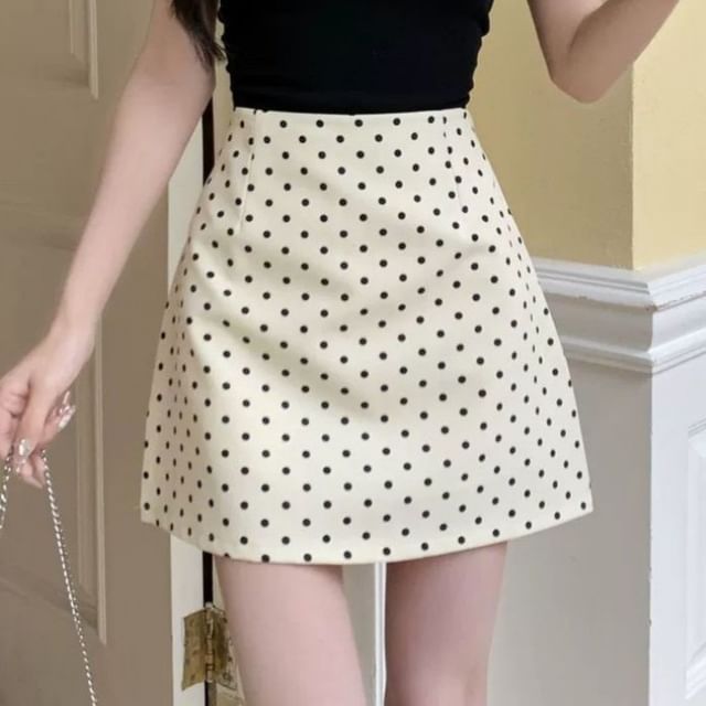 Sisyphi-High Waist Dotted Mini A-Line Skirt