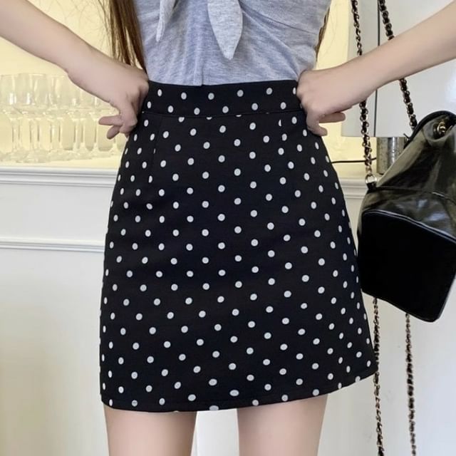 Sisyphi-High Waist Dotted Mini A-Line Skirt