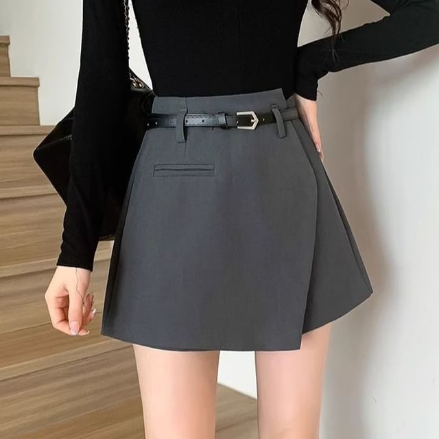 Sisyphi-High Waist Plain Asymmetrical Skort