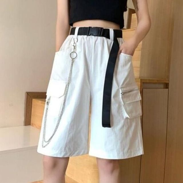 Sisyphi-High Waist Plain Cargo Shorts