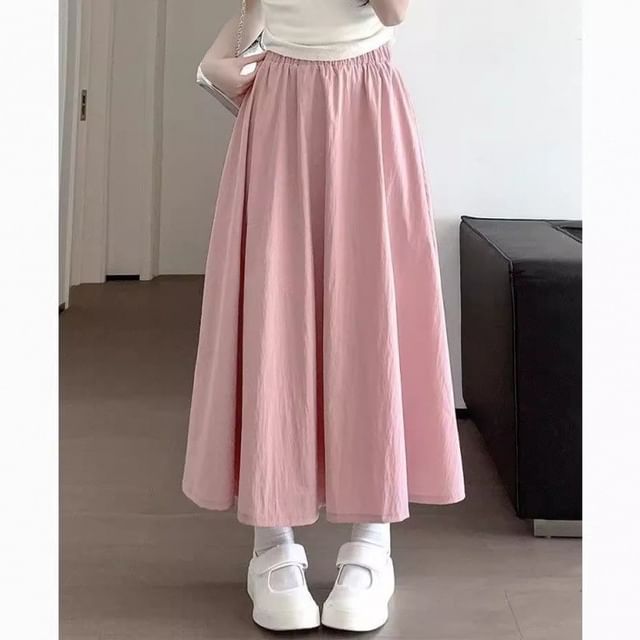 Sisyphi-High Waist Plain Maxi A-Line Skirt