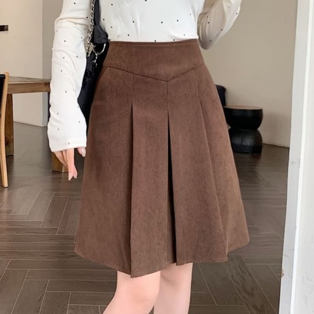 Sisyphi-High Waist Plain Mini A-Line Pleated Skirt