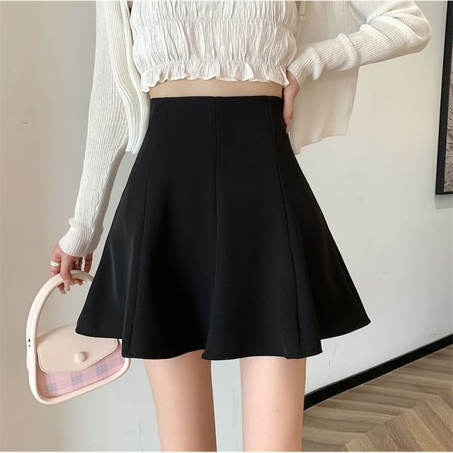 Sisyphi-High Waist Plain Mini A-Line Skirt