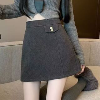 Sisyphi-High Waist Plain Mini A-Line Skirt