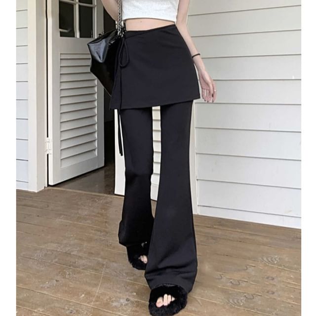 Sisyphi-High Waist Plain Skirt Overlay Flared Pants